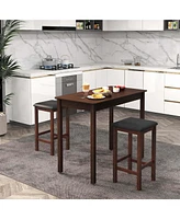 Costway 3 Pcs Bar Table Set Dining & 2 Pvc Leather Upholstered Stools