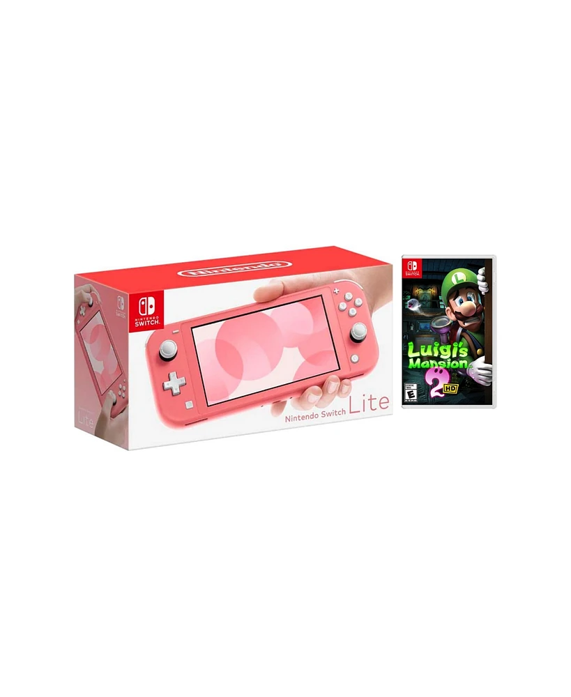 Nintendo Switch Lite Coral Bundle With Luigi's Mansion 2 Hd Game