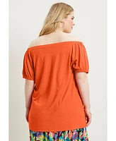 June + Vie Plus Puff Sleeve Off-The-Shoulder Top