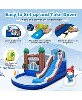 Costway 6-in-1 Winter Theme Snowman Inflatable Castle Kids Bounce House with 735W Blower