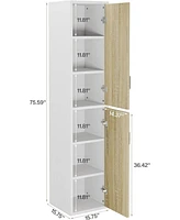 Tribesigns 75.39-Inch Wood Storage Cabinet, Tall Floor Cabinet with 2 Doors and 6 Shelves, Narrow Free-Standing Cube Cabinet for Living Room, White Mo