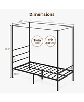 Gymax Full Metal Canopy Platform Bed Frame Mattress Foundation w/ Slat Support