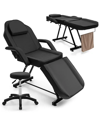 Givimo 73 Inch Facial Chair Set with Removable Headrest Detachable Armrests and Towel Rack-Black