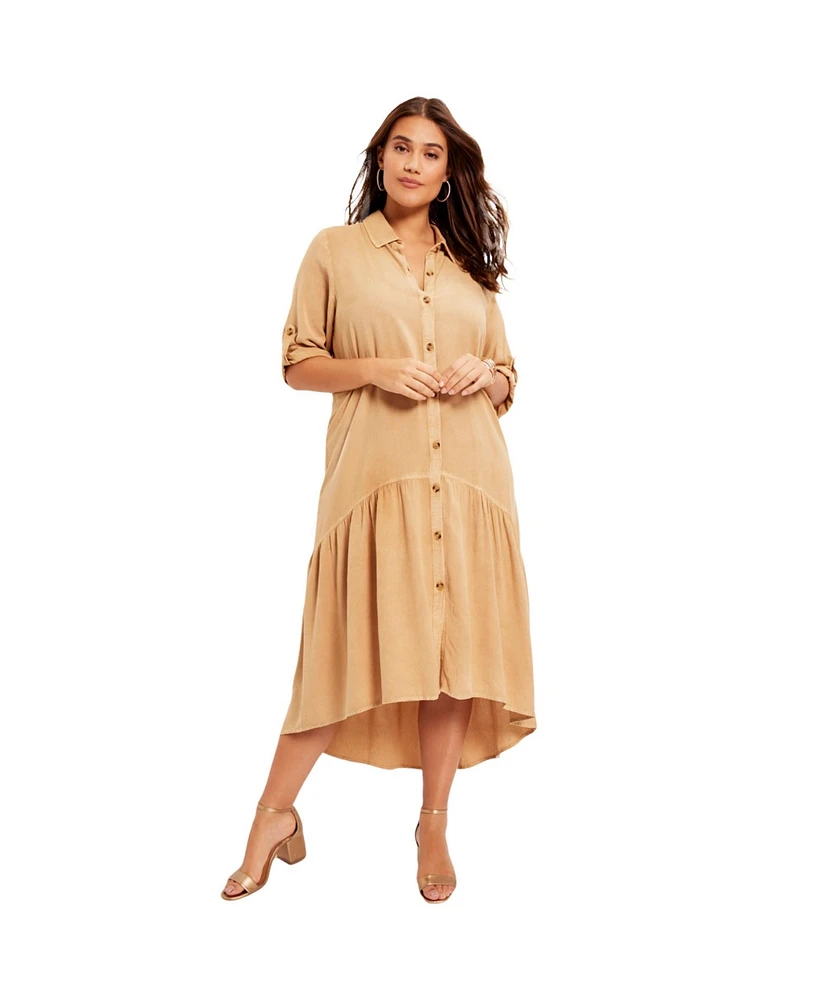 June + Vie Plus Ruffled Shirt Dress