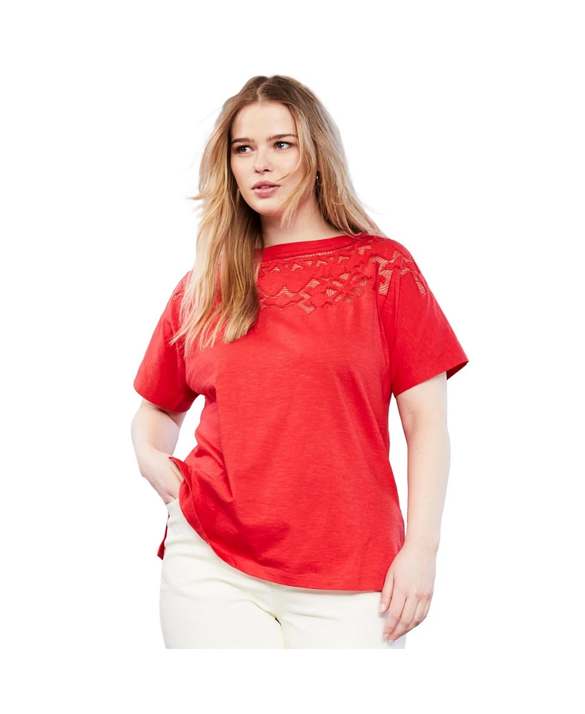 June + Vie Plus Size June + Vie Openwork Boatneck Shirt