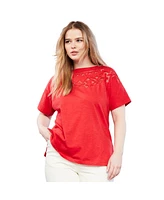 June + Vie Plus Size June + Vie Openwork Boatneck Shirt