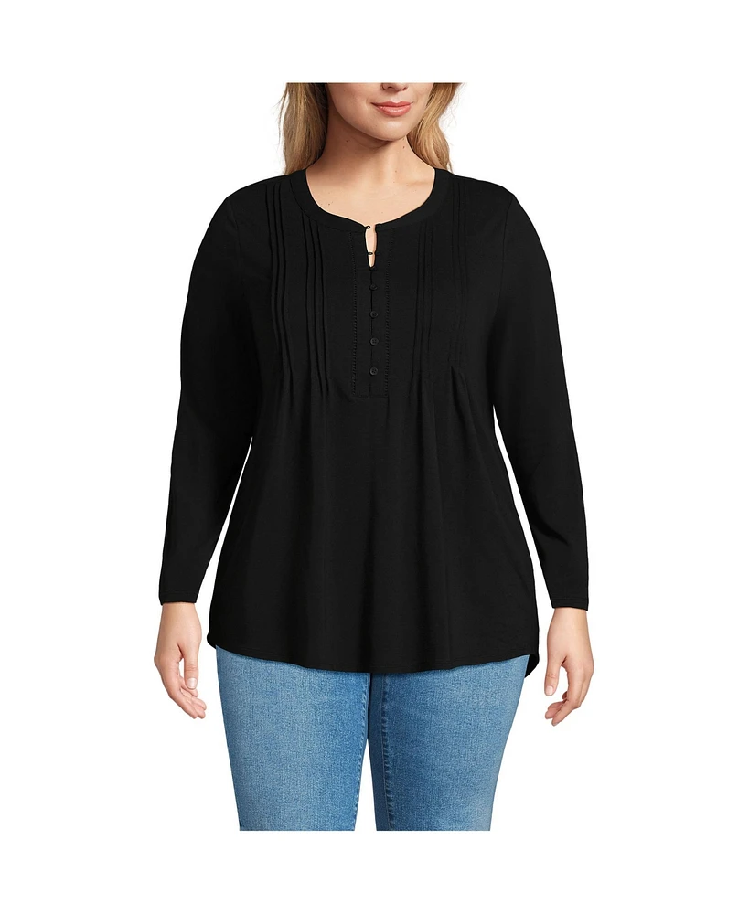 Lands' End Plus Long Sleeve Lattice Pintuck Tunic