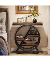 Tribesigns End Table Set of 2, 3-Tier Narrow Sofa Side Table with Storage for Living Room, Wood End Table with Geometric Metal Frame, Industrial Night