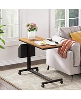 Tribesigns Height Adjustable C Shaped End Table with Wheels and Side Pocket, Mobile Sofa Snack Table with Tiltable Drawing Board, Laptop Side Tray Tab