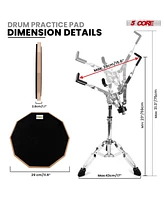 5 Core Drum Practice Pad Set 12" Adjustable Snare Drumming Stand Double Sided Silent Drummer Kit