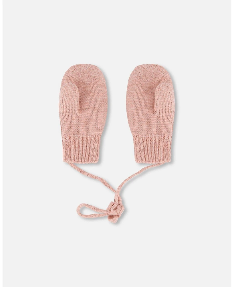 Deux par Deux Baby Girls Baby Knitted Mittens With String Dusty Pink