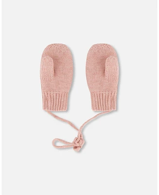 Deux par Deux Baby Girls Baby Knitted Mittens With String Dusty Pink