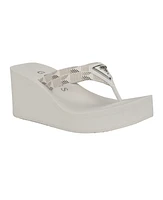 Guess Women's Demmey Logo Thong Square Toe Eva Wedge Sandals