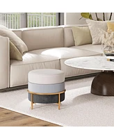 Sugift Upholstered Linen Fabric Ottoman with Gold Metal Legs and Anti-slip Foot Pads-Gray