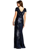 HotSquash London Women's Mermaid Shape Sequin Gown with Cowl Back