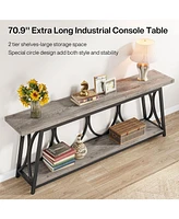 Tribesigns 70.9 inch Extra Long Console Table, Industrial Sofa Table Behind Couch with 2 Tier Storage Shelf, Narrow Entryway Hallway Accent Table for