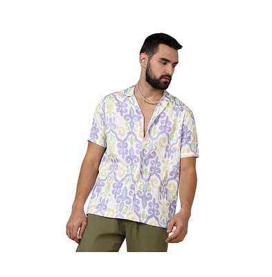 Men's Lilac & Pale Yellow Ethnic Shirt