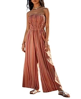 Cupshe Women's Striped Smocked Wide Leg Tube Jumpsuit