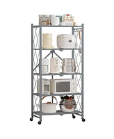 Sugift 5-Tier Folding Storage Shelves Metal Folding Shelves with Wheels, 750Lbs Capacity, Grey