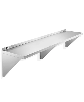 Kutler 14" x 72" Stainless Steel Shelf, Nsf Commercial Wall Mount Shelving w/ Backsplash, Floating Metal Mounted Shelves for Restaurant, Kitchen, Home