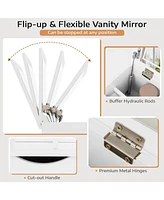 Sugift 3-in-1 Vanity Set with Cushioned Stool and Flip-up Mirror