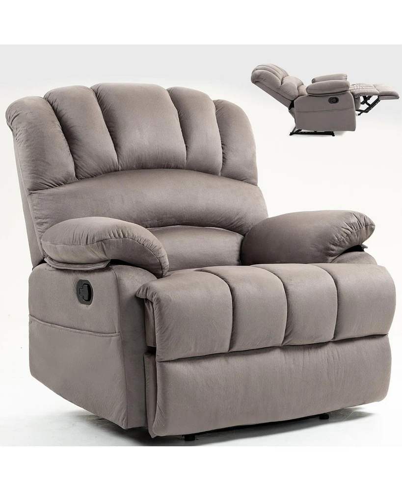 Mondawe Grey Large Manual Recliner Chair Fabric for Living Room