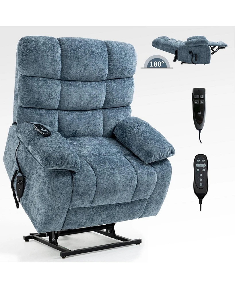 Mondawe Blue Lift Recliner Chair Heat Massage Dual Motor Infinite Position with Power-Remote