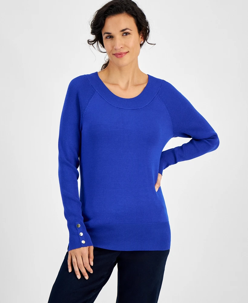 Jm Collection Women's Rib-Knit Raglan-Sleeve Sweater, Created for Macy's