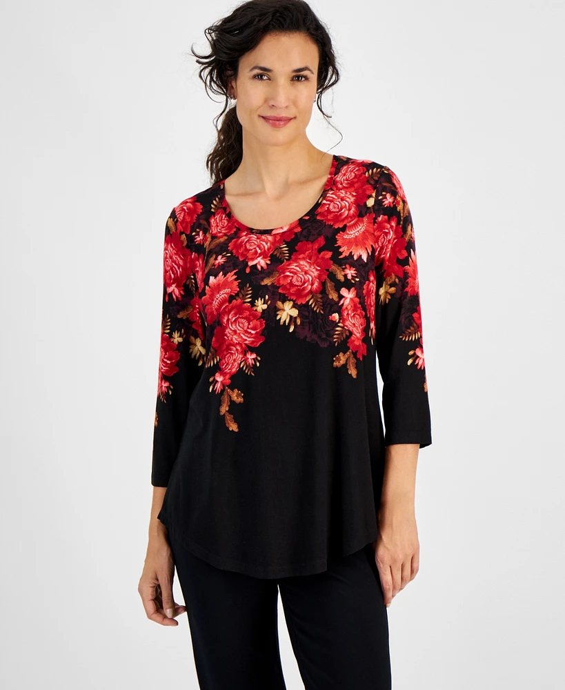 Jm Collection Petite Baroque Cascade 3/4-Sleeve Top, Created for Macy's