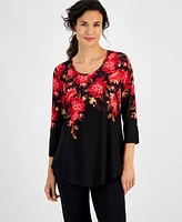 Jm Collection Petite Baroque Cascade 3/4-Sleeve Top, Created for Macy's