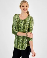 Jm Collection Petite Python 3/4-Sleeve Scoop-Neck Top, Created for Macy's