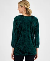 Jm Collection Women's Burnout Velvet Split-Neck Top, Created for Macy's