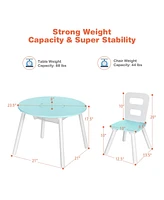 Costway Kids Wooden Round Table & 2 Chair Set w/ Center Mesh Storage