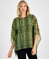 Jm Collection Women's Animal-Print Embellished Chiffon Poncho Top, Created for Macy's