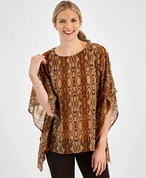 Jm Collection Women's Animal-Print Embellished Chiffon Poncho Top, Created for Macy's