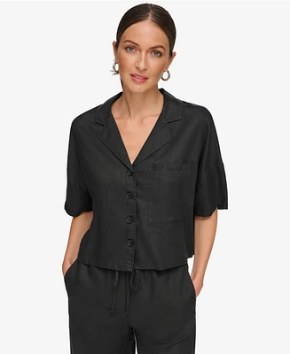 Dkny Women's Button-Front Dolman-Sleeve Linen Top