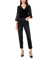 Vince Camuto Women's Velvet V-Neck Sheer-Sleeve Top