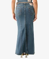 True Religion Women's Vintage-like Style Slit Denim Maxi Skirt