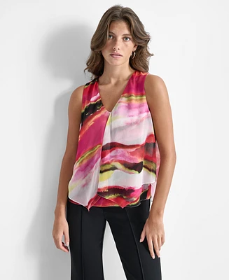 Dkny Women's Printed V-Neck Sleeveless Top