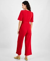 Tahari Petite Belted Wide-Leg Puffed-Shoulder Jumpsuit