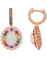 Le Vian Multi-Gemstone (3-1/10 ct. t.w.) & Diamond (5/8 ct. t.w.) Oval Halo Drop Earrings in 14k Rose Gold