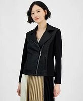 Anne Klein Women's Mixed-Media Asymmetric-Zip Jacket