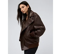 Kenneth Cole Women's Faux-Leather Oversized Raw-Edge Moto Jacket