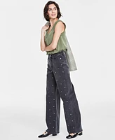 On 34th Women's Black Embellished Wide-Leg Jeans, Created for Macy's