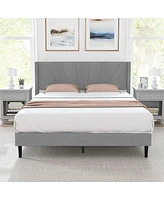 Costway Queen Bed Frame Modern Platform with Linen Upholstered Wingback Headboard