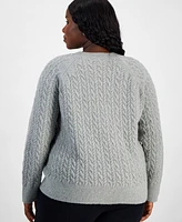 On 34th Trendy Plus Cable-Knit Crewneck Sweater, Created for Macy's