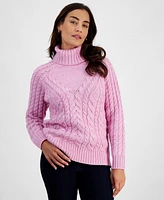 Style & Co Women's Lurex Cable-Knit Turtleneck Sweater, Created for Macy's