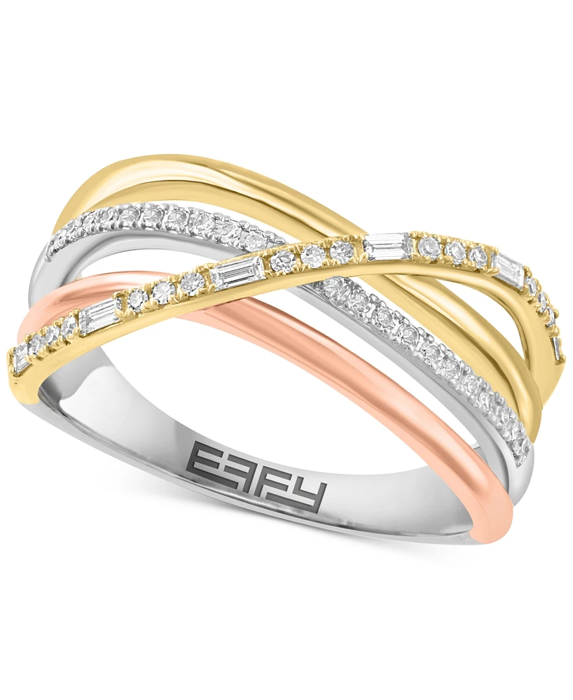 Effy Diamond Round & Baguette Crossover Statement Ring (1/4 ct. t.w.) in 14k Tricolor Gold