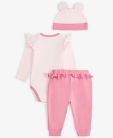 Disney Baby Girls Minnie Mouse Hat, Bodysuit & Pants Set