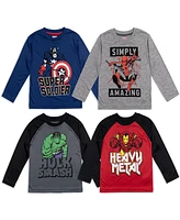 Marvel Boys Avengers Spider-Man Iron Man Captain America Hulk 4 Pack Athletic Long Sleeve T-Shirts to